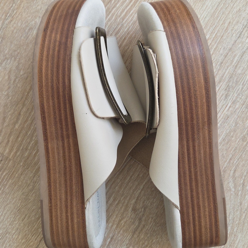 Anthropologie Kelsi Dagger Brooklyn Dover Platform Cream Buckle Slide -size 6.5 - Picture 5 of 9